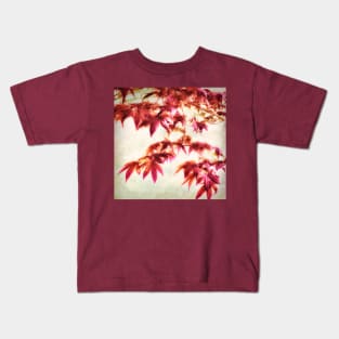 Japanese Maple Square - textured photo art Kids T-Shirt